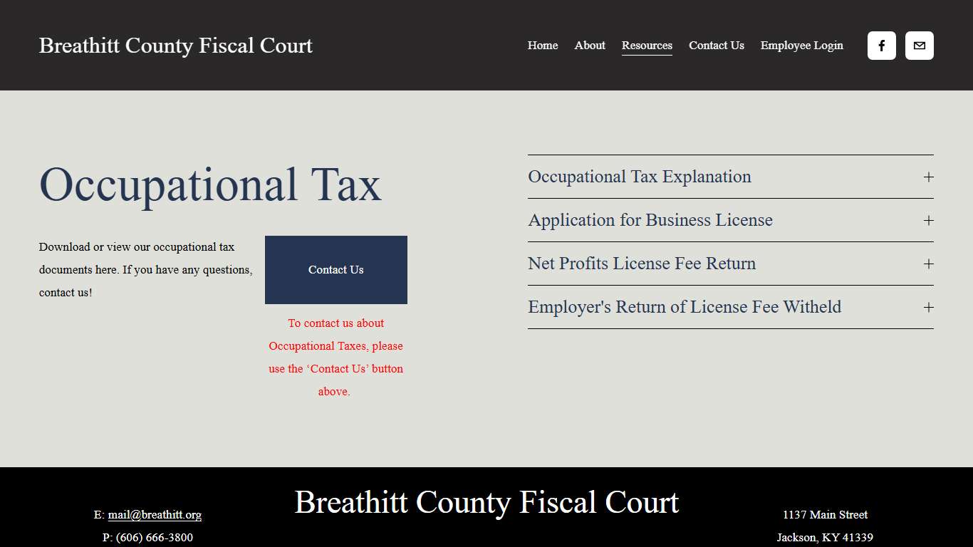 Occupational Taxes — Breathitt County Fiscal Court